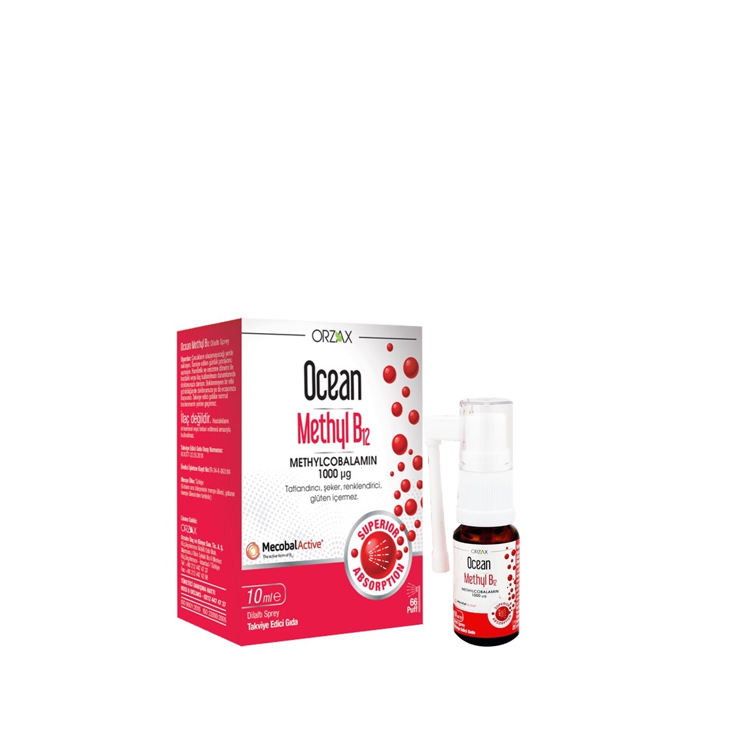 Orzax Ocean Methyl B12 Methylcobalamin 1000mg Dilaltı Sprey 10 ml - 1