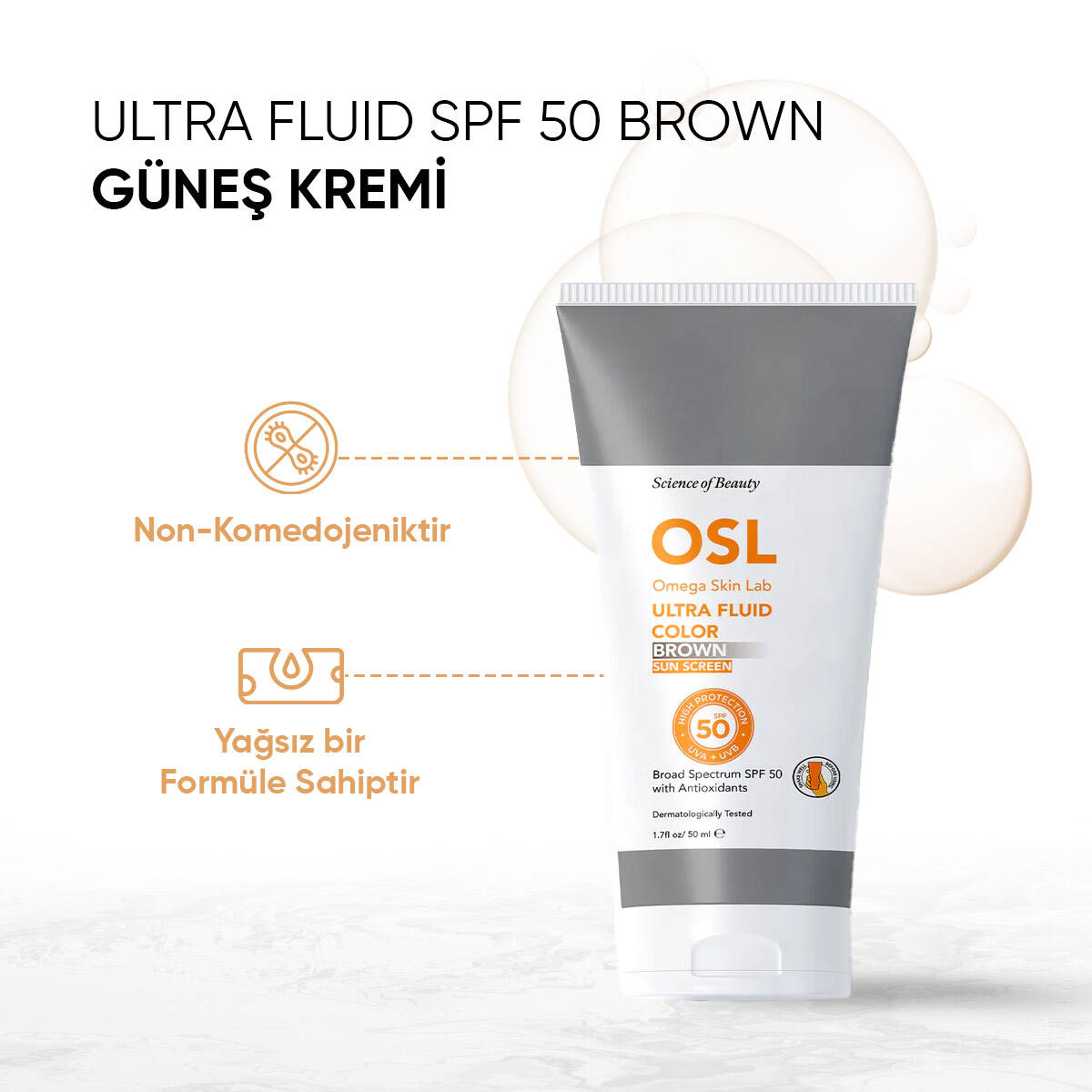 OSL Omega Skin Lab Renkli Güneş Koruyucu Spf 50 Koyu Tenliler Için Güneş Kremi 50 ml - 3