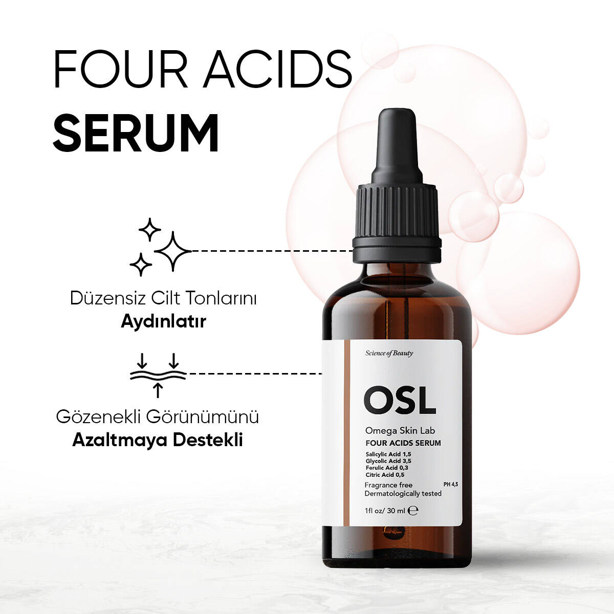 OSL Omega Skin Lab Sebum Dengesi, Gözenek, Kırışıklık ve Leke Karşıtı Serum - Four Acids Serum 30ml - 3