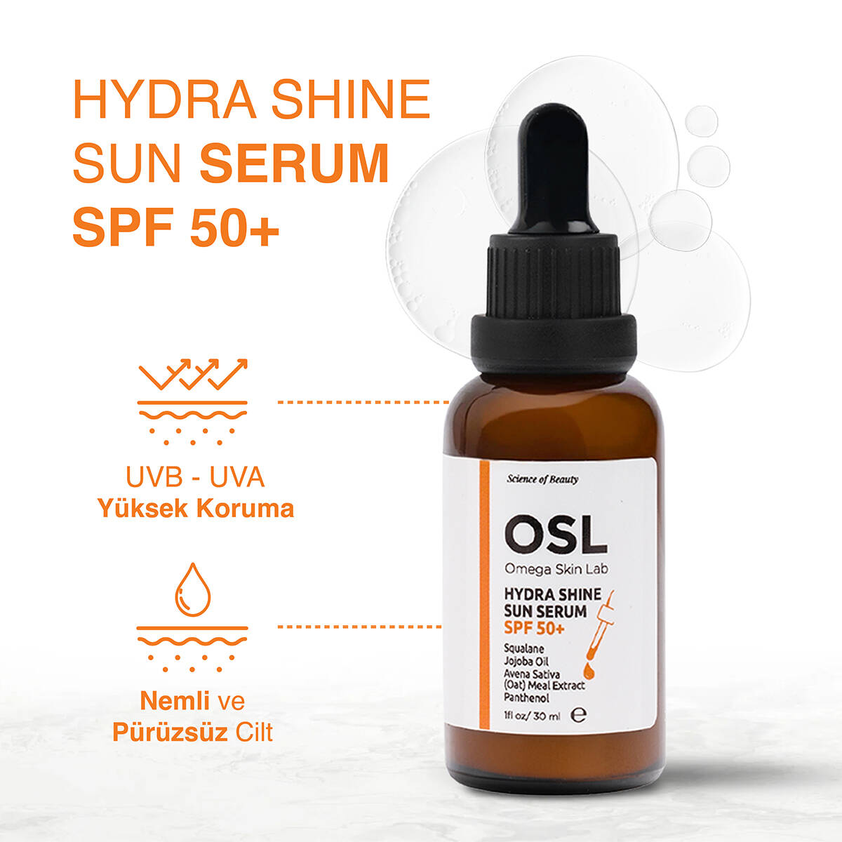 OSL Omega Skin Lab Spf50 Nemlendirici Güneş Koruyucu Serum - Hydra Shine Sun Serum Spf50 30ml - 5