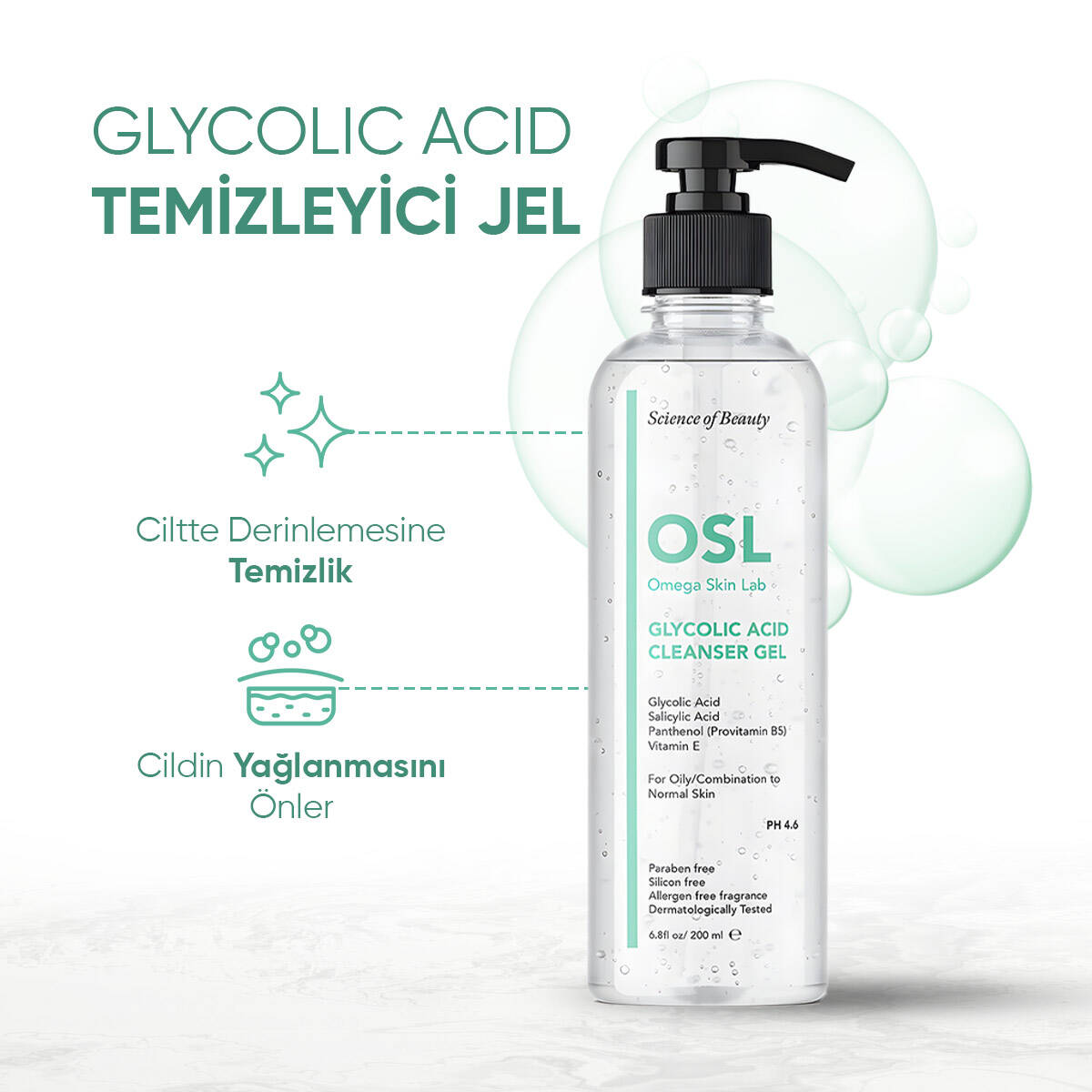 OSL Omega Skin Lab Yağlı ve Karma Ciltler İçin Makyaj ve Yüz Temizleme Jeli 200ml - 3