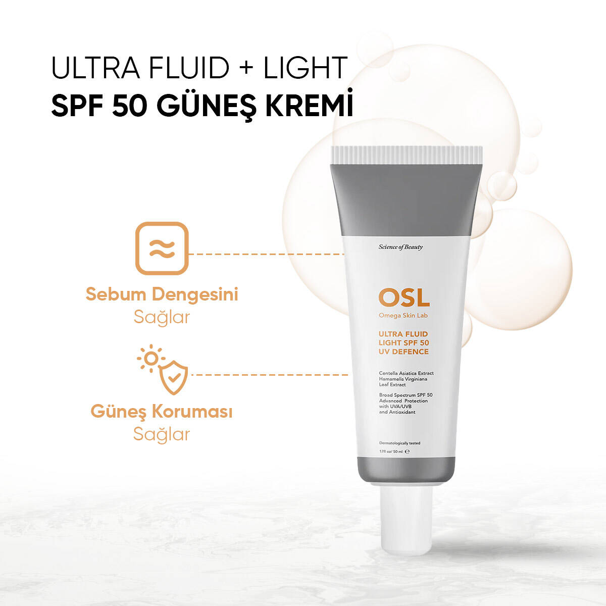 OSL Omega Skin Lab Yağlı ve Karma Ciltler İçin Spf50 Güneş Koruyucu Krem - Ultrafluid Light 50ml - 3