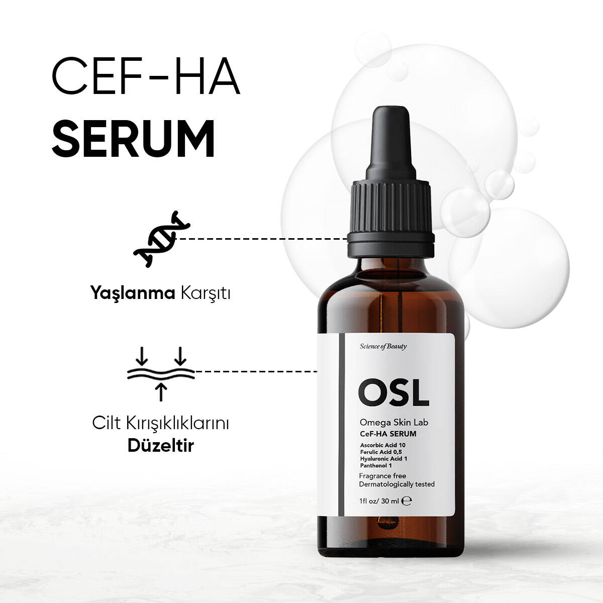 OSL Omega Skin Lab Yaşlanma Karşıtı, Cilt Aydınlatıcı ve Nemlendirici Serum - Cef-Ha Serum 30ml - 3