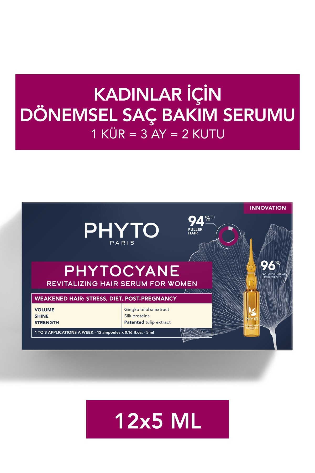 PHYTO Phytocyane Kadınlar İçin Dönemsel Saç Dökülmesi Karşıtı Bakım 12 Ampul x 5 ml - PHYTO