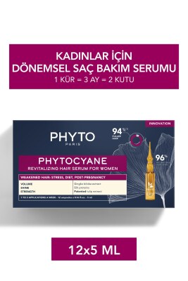 PHYTO Phytocyane Kadınlar İçin Dönemsel Saç Dökülmesi Karşıtı Bakım 12 Ampul x 5 ml - PHYTO